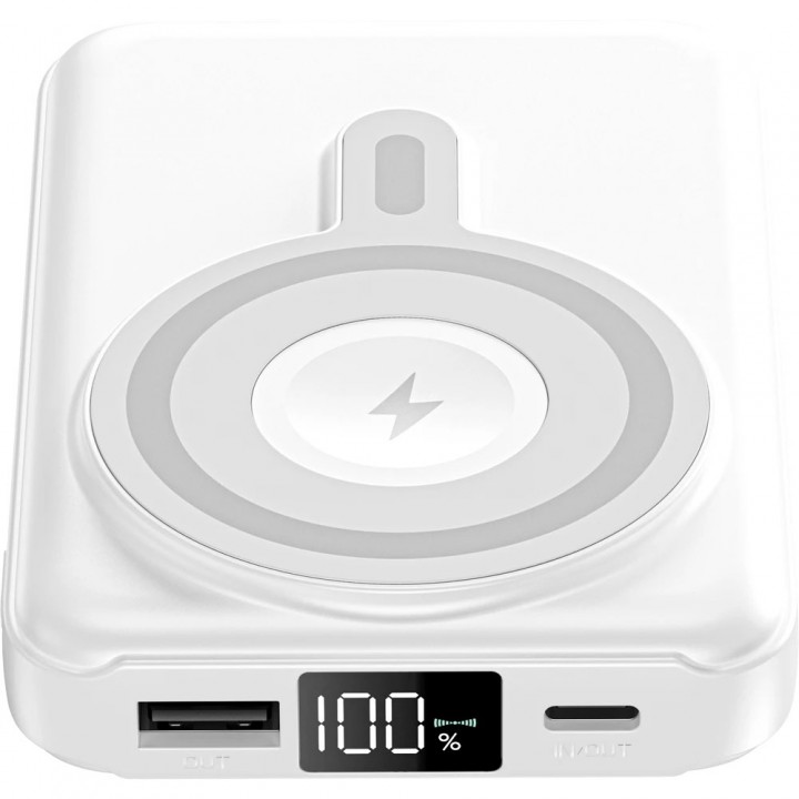 Beyaz Standlı MagSafe Uyumlu 10000 mAh LCD Göstergeli Promosyon Powerbank